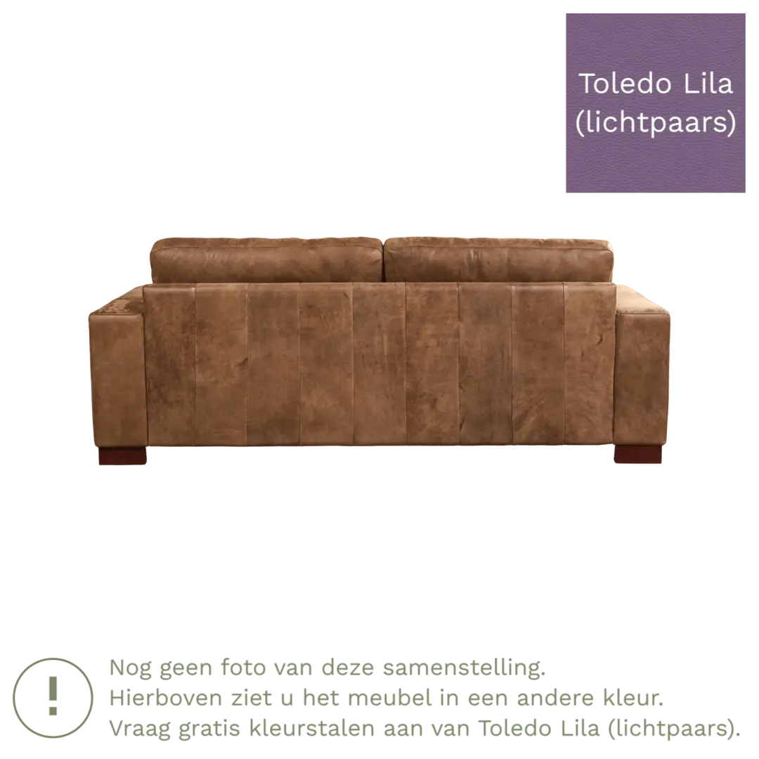 afbeelding van Leren bank Enjoy - 3 zits - Toledo Lila (lichtpaars) - Poten hout bruin