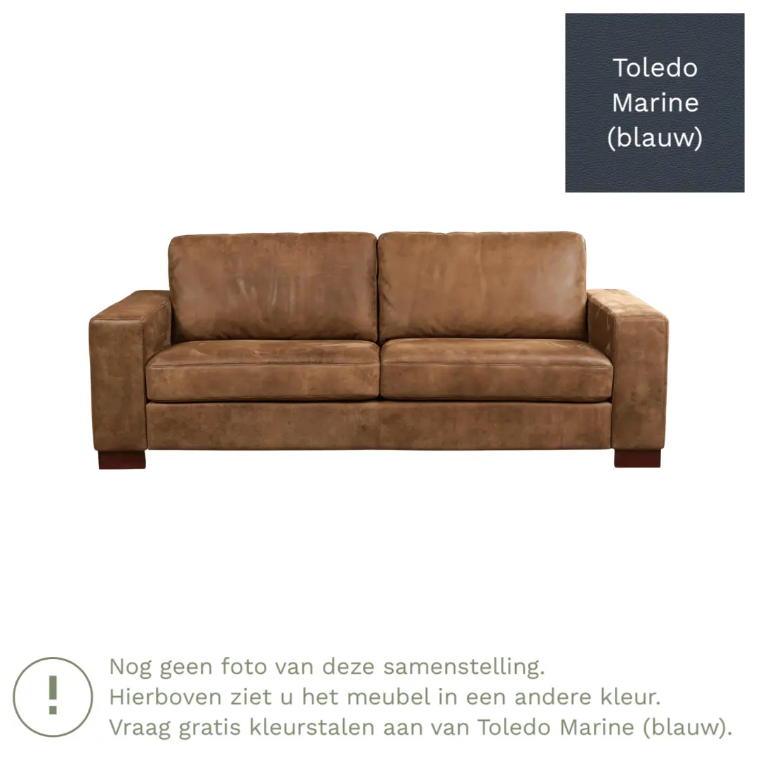afbeelding van Leren bank Enjoy - 3 zits - Toledo Marine (blauw) - Poten hout bruin