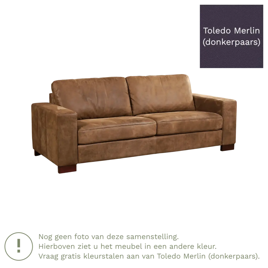 afbeelding van Leren bank Enjoy - 3 zits - Toledo Merlin (donkerpaars) - Poten hout bruin