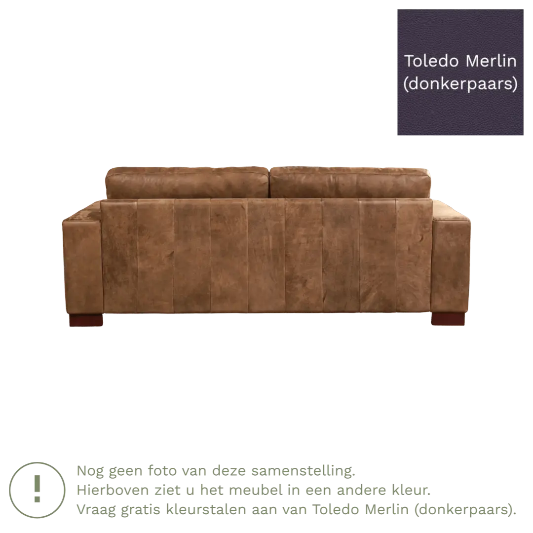 afbeelding van Leren bank Enjoy - 3 zits - Toledo Merlin (donkerpaars) - Poten hout bruin