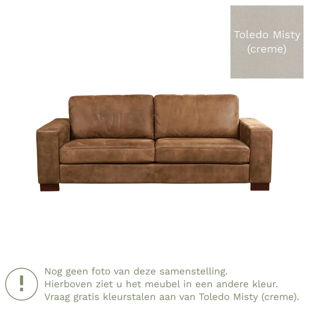 afbeelding van Leren bank Enjoy - 3 zits - Toledo Misty (crème) - Poten hout zwart