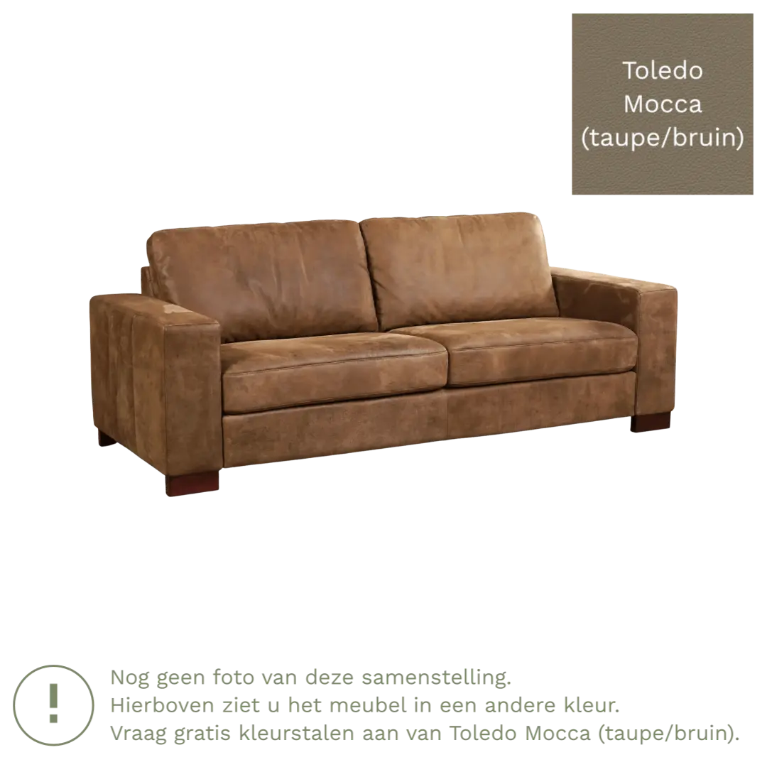 afbeelding van Leren bank Enjoy - 3 zits - Toledo Mocca (taupe/bruin) - Poten hout zwart