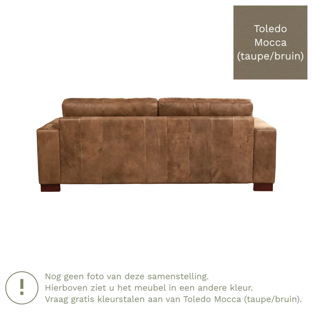 afbeelding van Leren bank Enjoy - 3 zits - Toledo Mocca (taupe/bruin) - Poten hout zwart