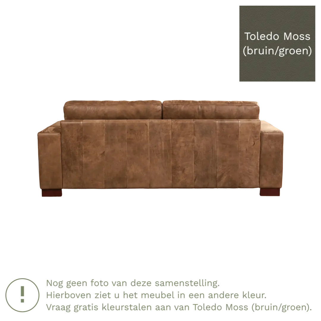 afbeelding van Leren bank Enjoy - 3 zits - Toledo Moss (bruin/groen) - Poten hout bruin