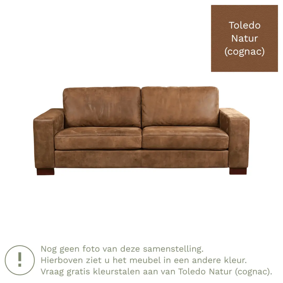 afbeelding van Leren bank Enjoy - 3 zits - Toledo Natur (cognac) - Poten hout zwart