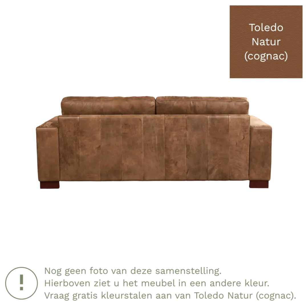 afbeelding van Leren bank Enjoy - 3 zits - Toledo Natur (cognac) - Poten hout zwart