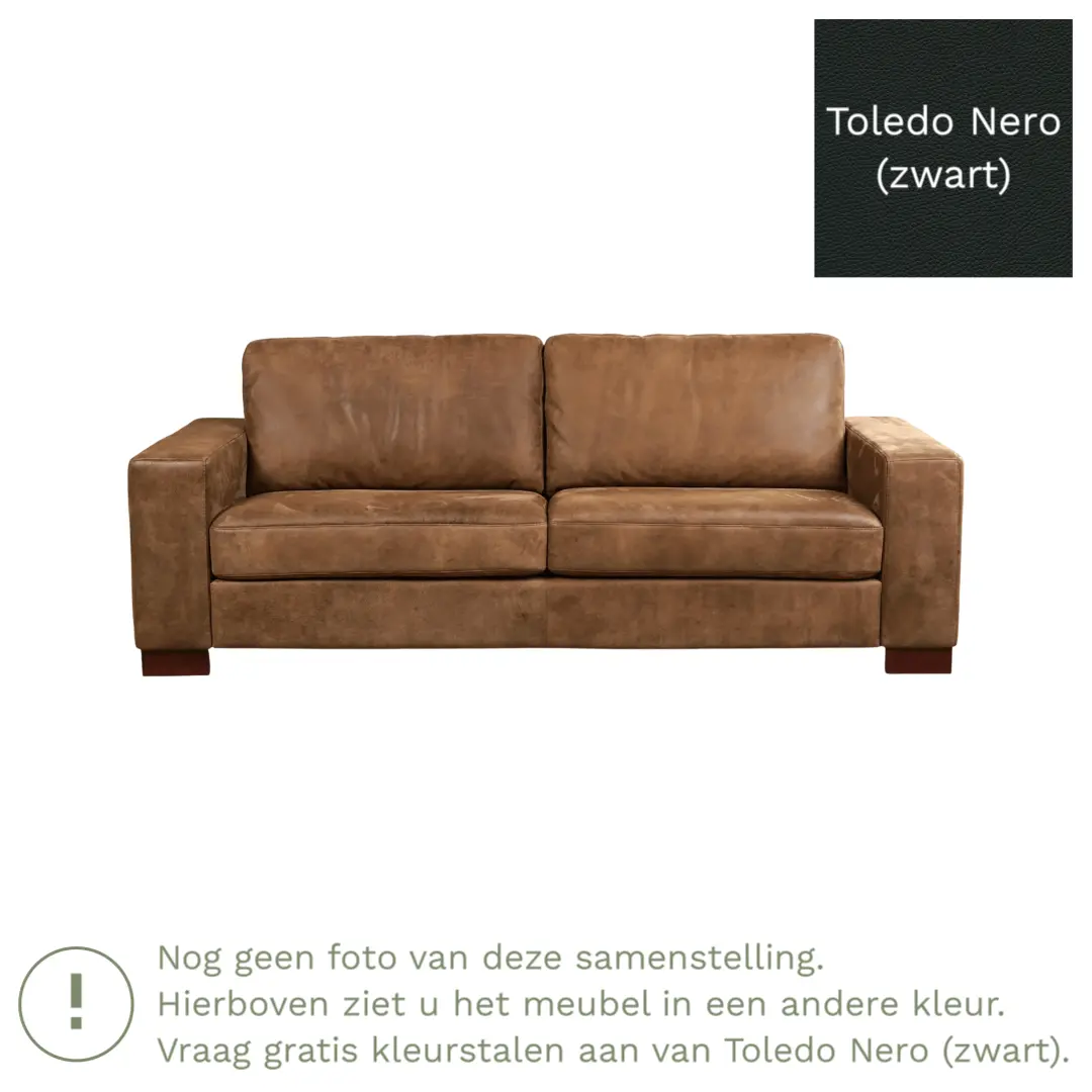 afbeelding van Leren bank Enjoy - 3 zits - Toledo Nero (zwart) - Poten hout zwart