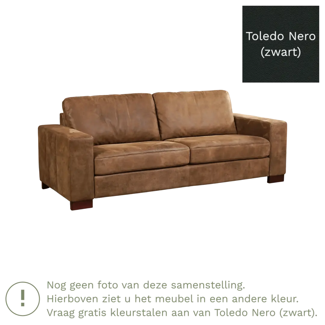afbeelding van Leren bank Enjoy - 3 zits - Toledo Nero (zwart) - Poten hout zwart