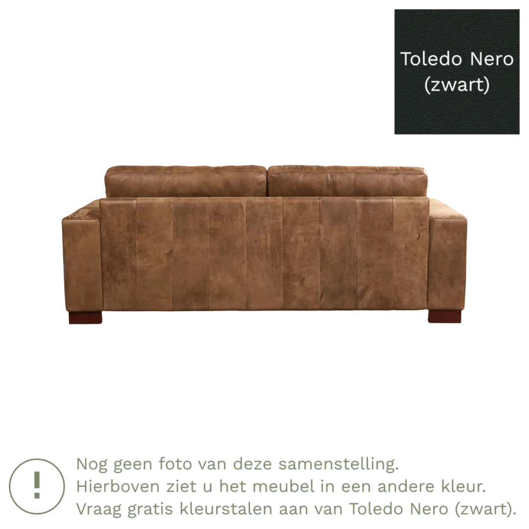 afbeelding van Leren bank Enjoy - 3 zits - Toledo Nero (zwart) - Poten hout zwart