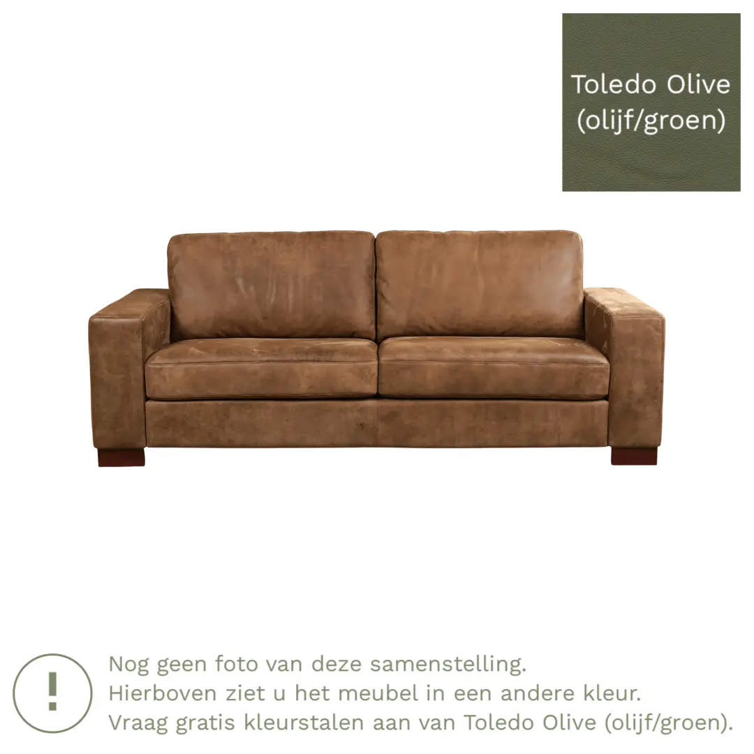 afbeelding van Leren bank Enjoy - 3 zits - Toledo Olive (olijf/goen) - Poten hout bruin