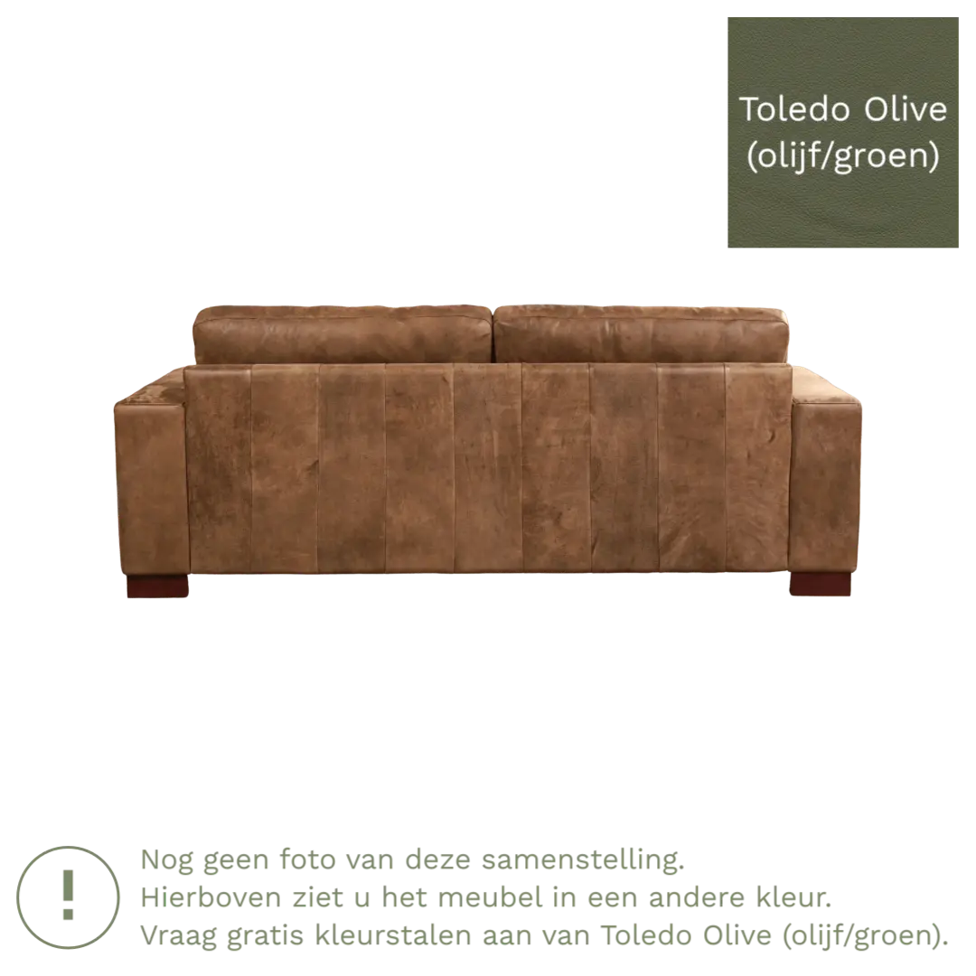 afbeelding van Leren bank Enjoy - 3 zits - Toledo Olive (olijf/goen) - Poten hout bruin
