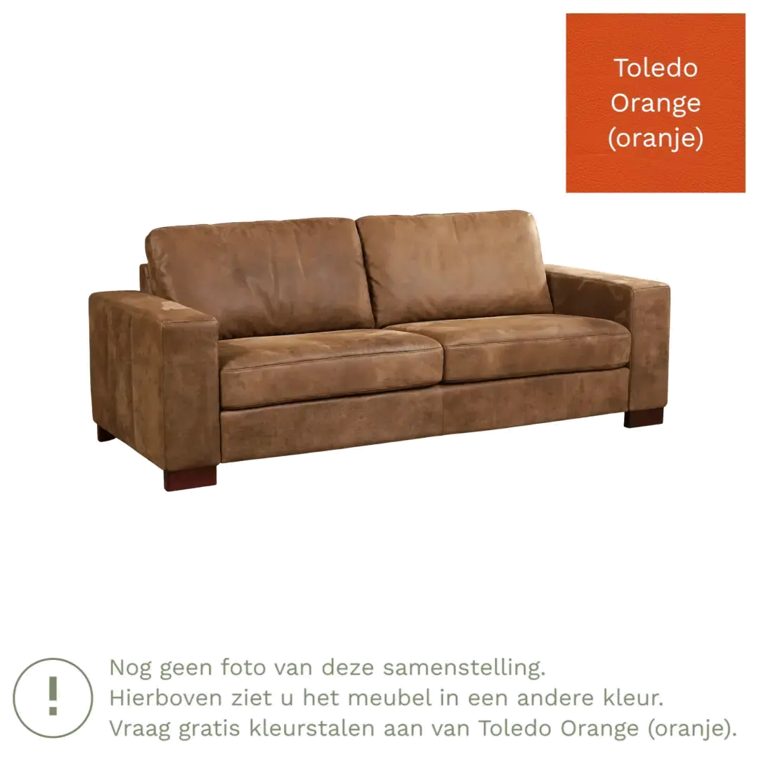 afbeelding van Leren bank Enjoy - 3 zits - Toledo Orange (oranje) - Poten hout bruin