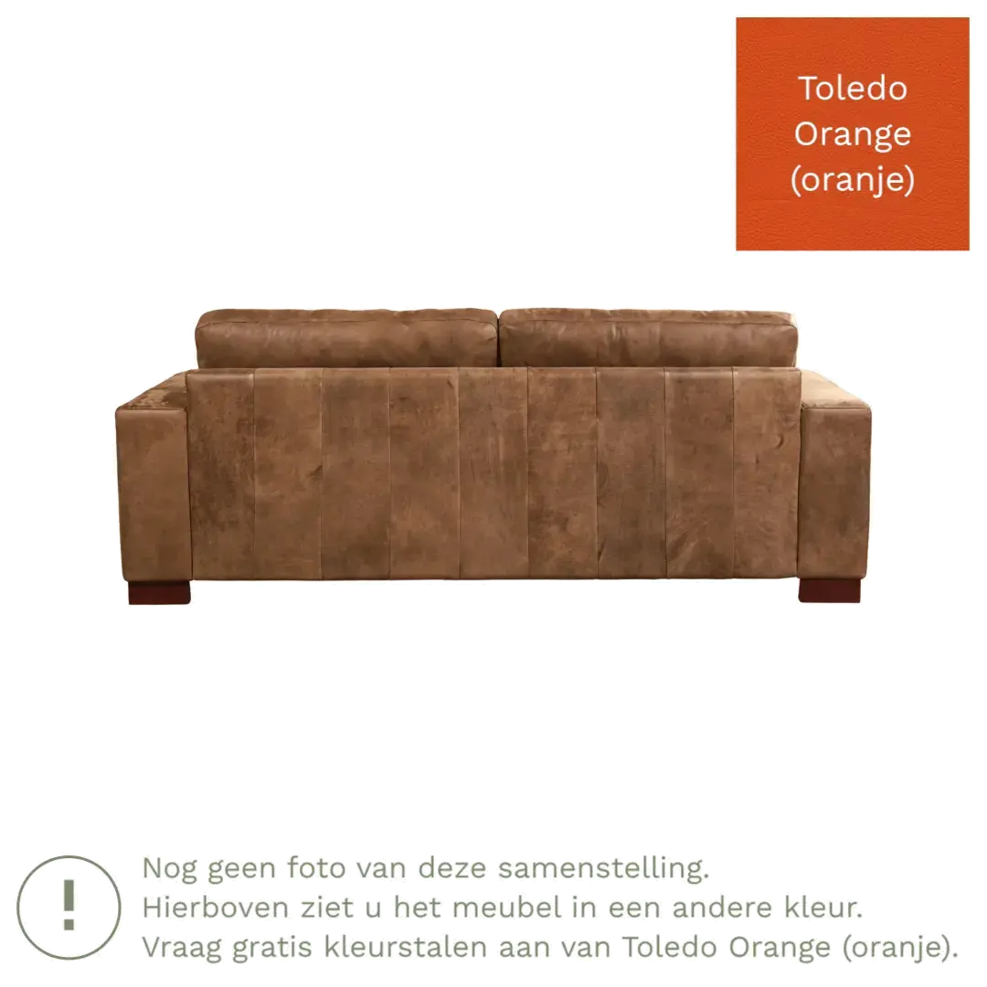 afbeelding van Leren bank Enjoy - 3 zits - Toledo Orange (oranje) - Poten hout bruin