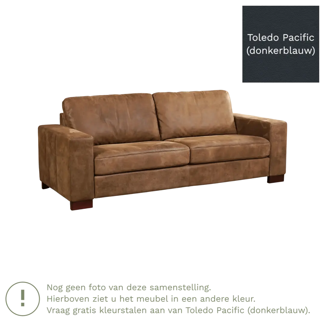 afbeelding van Leren bank Enjoy - 3 zits - Toledo Pacific (donkerblauw) - Poten hout bruin