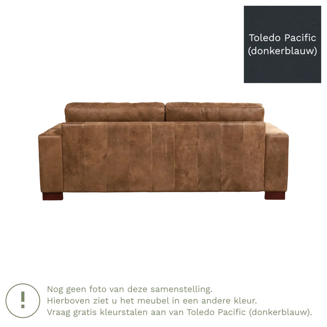 afbeelding van Leren bank Enjoy - 3 zits - Toledo Pacific (donkerblauw) - Poten hout bruin