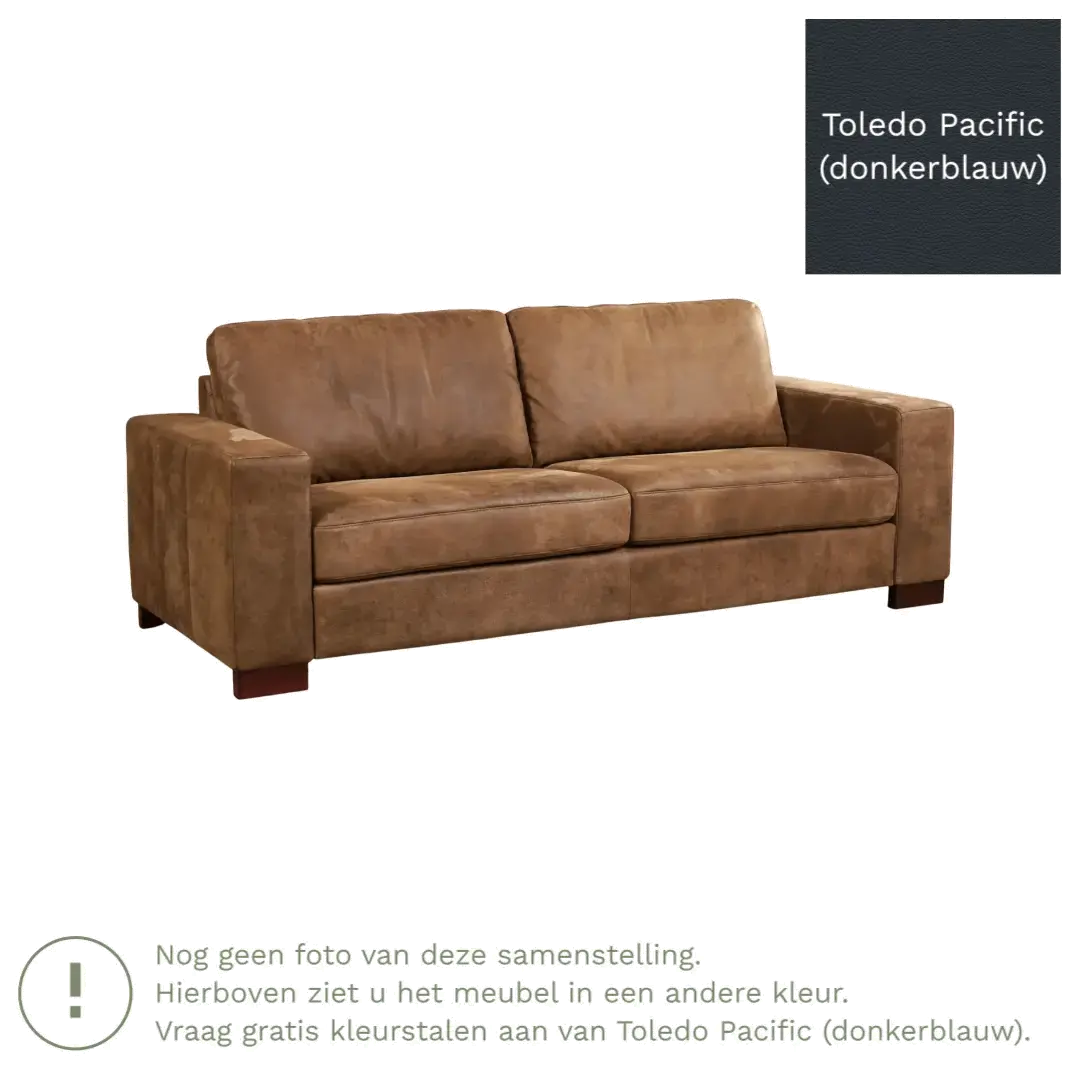 afbeelding van Leren bank Enjoy - 3 zits - Toledo Pacific (donkerblauw) - Poten hout zwart