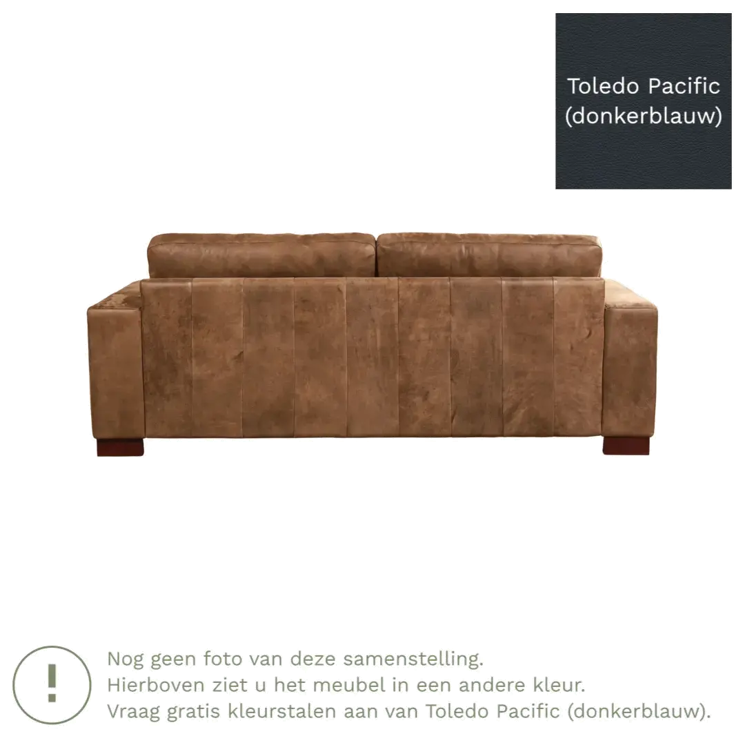 afbeelding van Leren bank Enjoy - 3 zits - Toledo Pacific (donkerblauw) - Poten hout zwart