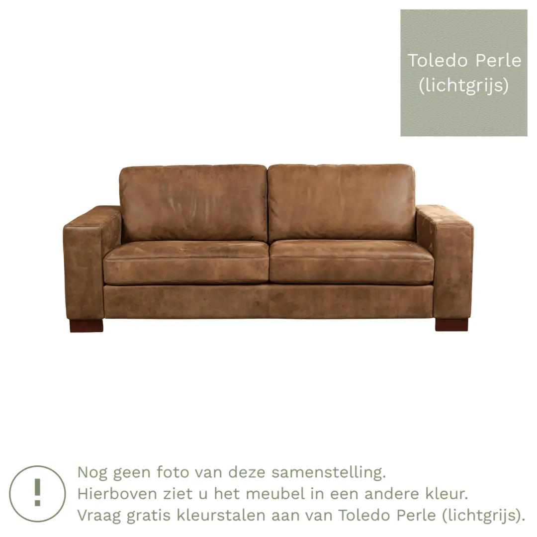 afbeelding van Leren bank Enjoy - 3 zits - Toledo Perle (lichtgrijs) - Poten hout zwart