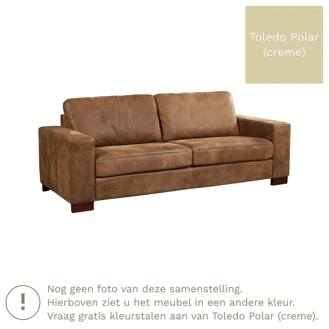 afbeelding van Leren bank Enjoy - 3 zits - Toledo Polar (crème) - Poten hout zwart