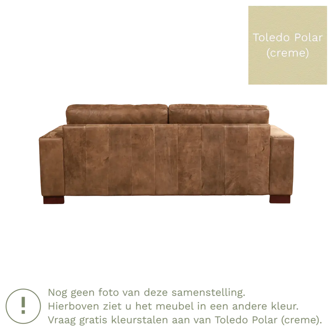 afbeelding van Leren bank Enjoy - 3 zits - Toledo Polar (crème) - Poten hout zwart