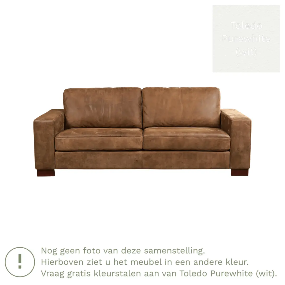 afbeelding van Leren bank Enjoy - 3 zits - Toledo Purewhite (wit) - Poten hout bruin