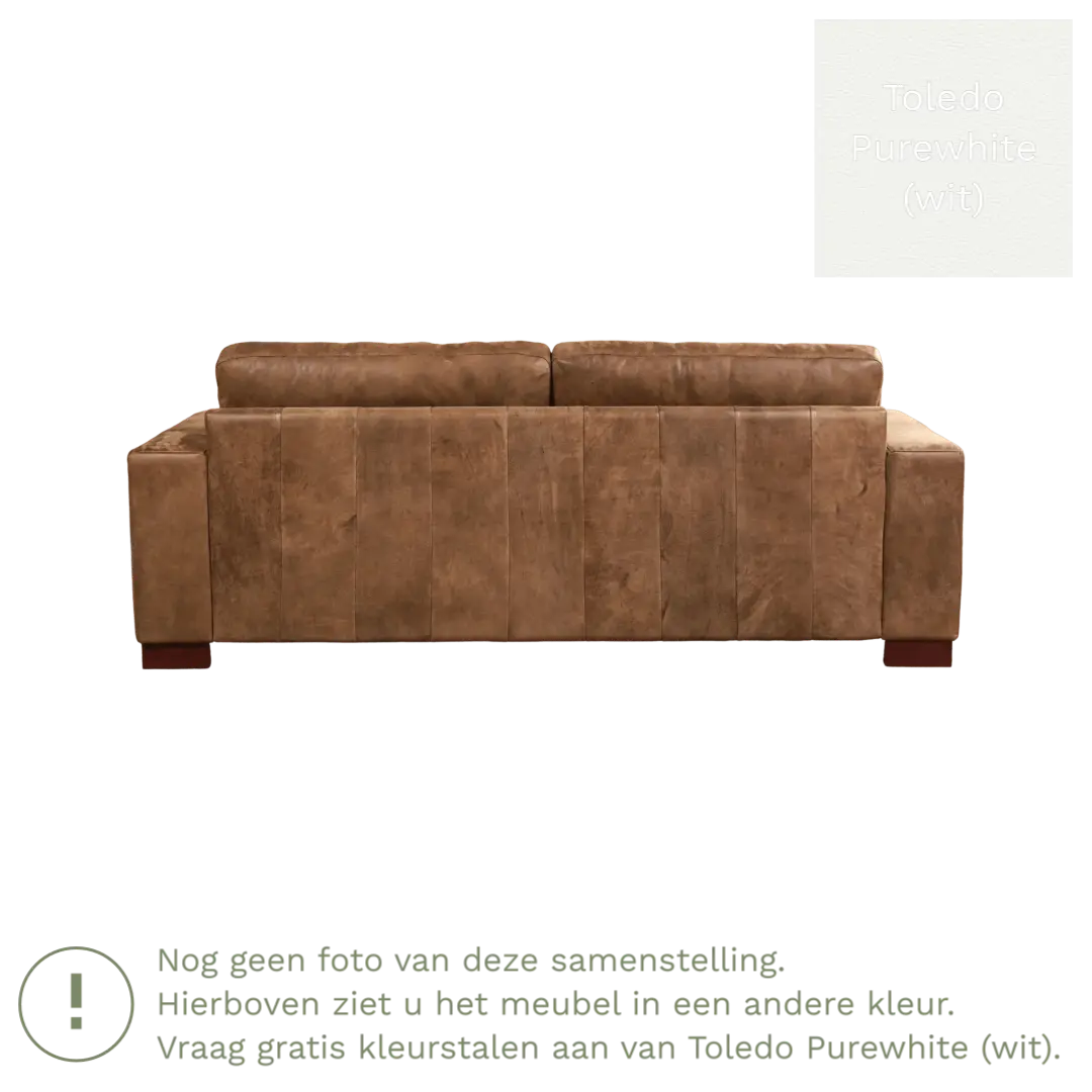 afbeelding van Leren bank Enjoy - 3 zits - Toledo Purewhite (wit) - Poten hout bruin