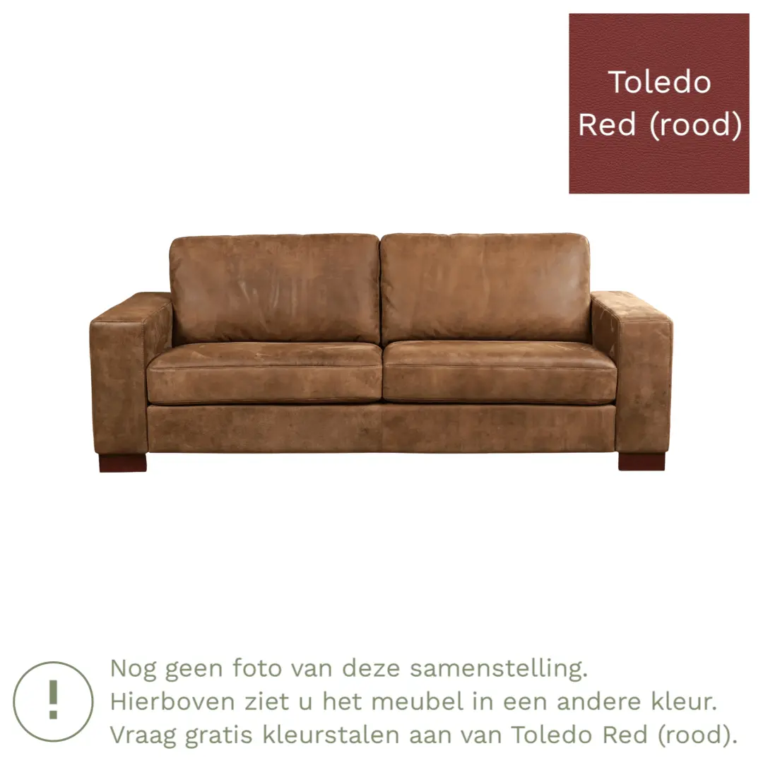 afbeelding van Leren bank Enjoy - 3 zits - Toledo Red (rood) - Poten hout zwart