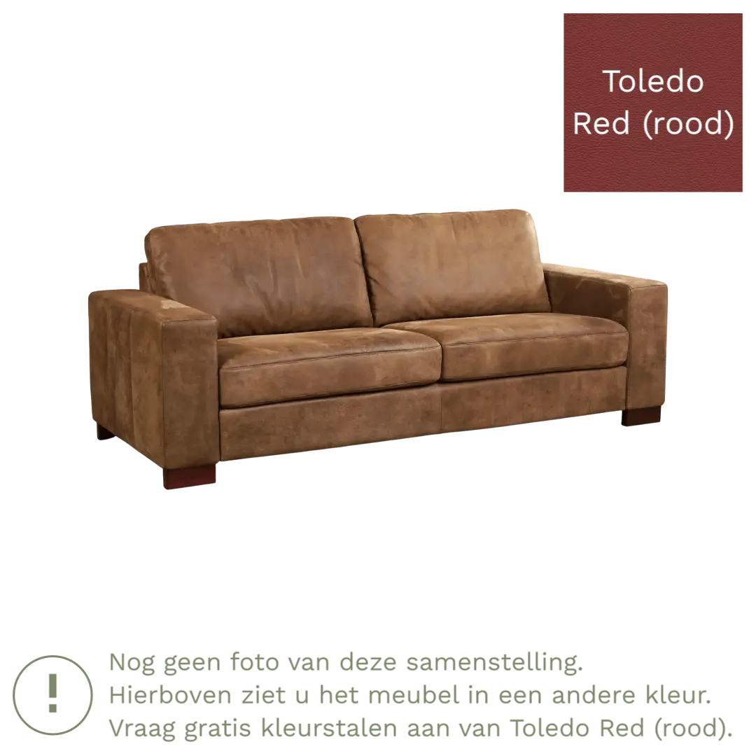 afbeelding van Leren bank Enjoy - 3 zits - Toledo Red (rood) - Poten hout zwart