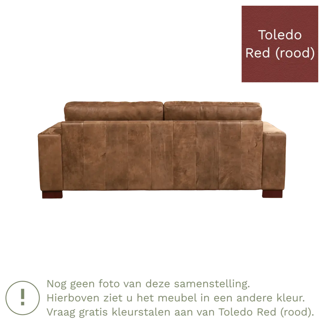 afbeelding van Leren bank Enjoy - 3 zits - Toledo Red (rood) - Poten hout zwart