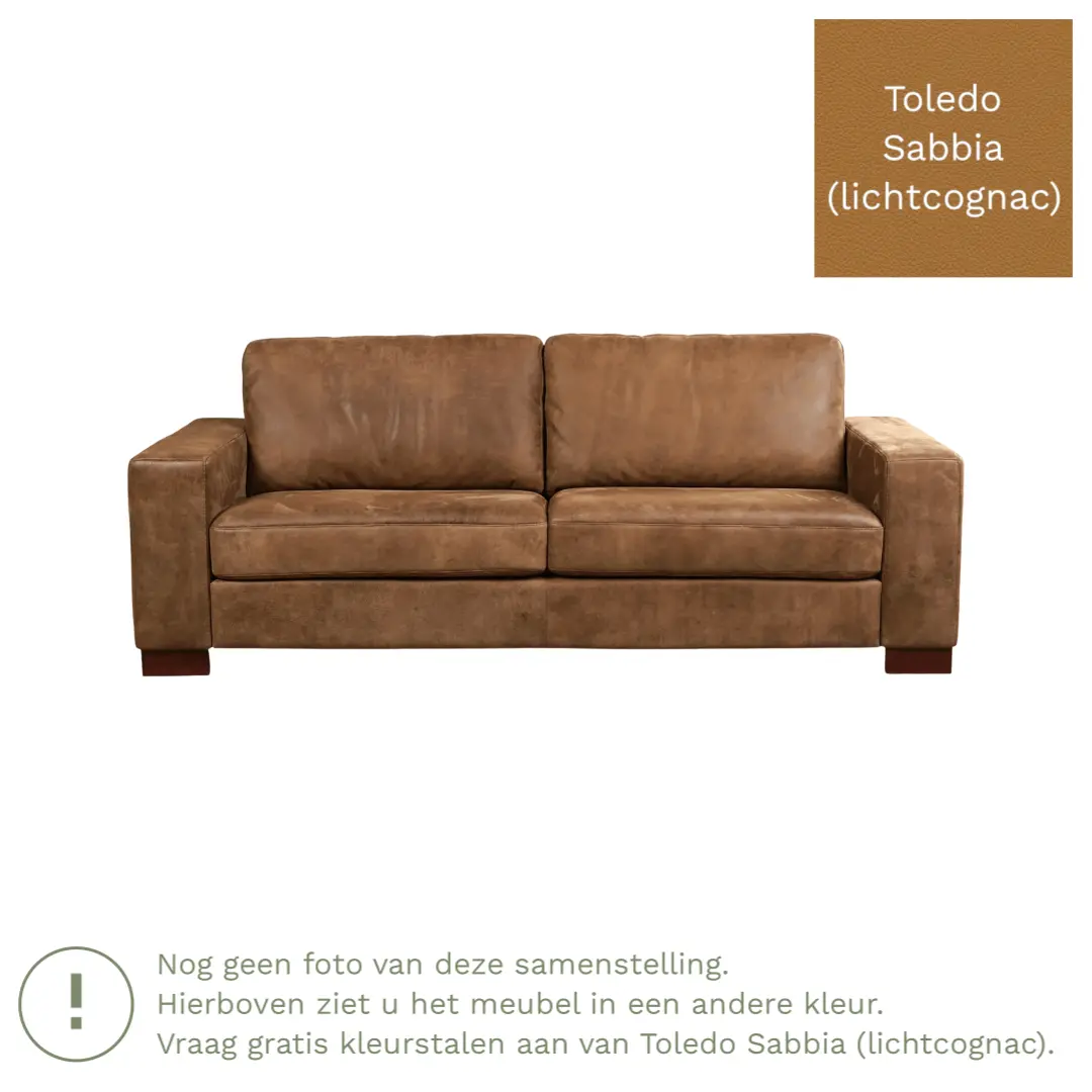 afbeelding van Leren bank Enjoy - 3 zits - Toledo Sabbia (lichtcognac) - Poten hout bruin
