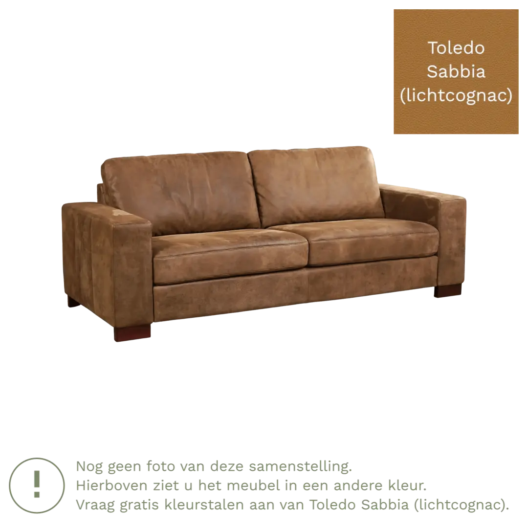 afbeelding van Leren bank Enjoy - 3 zits - Toledo Sabbia (lichtcognac) - Poten hout bruin