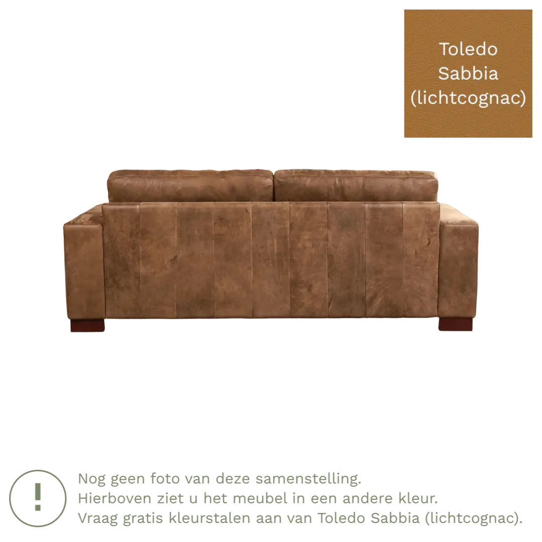 afbeelding van Leren bank Enjoy - 3 zits - Toledo Sabbia (lichtcognac) - Poten hout bruin