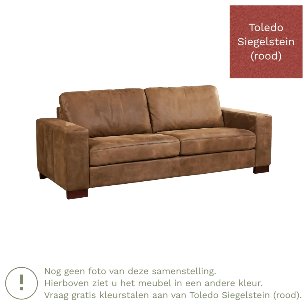 afbeelding van Leren bank Enjoy - 3 zits - Toledo Siegelstein (rood) - Poten hout bruin