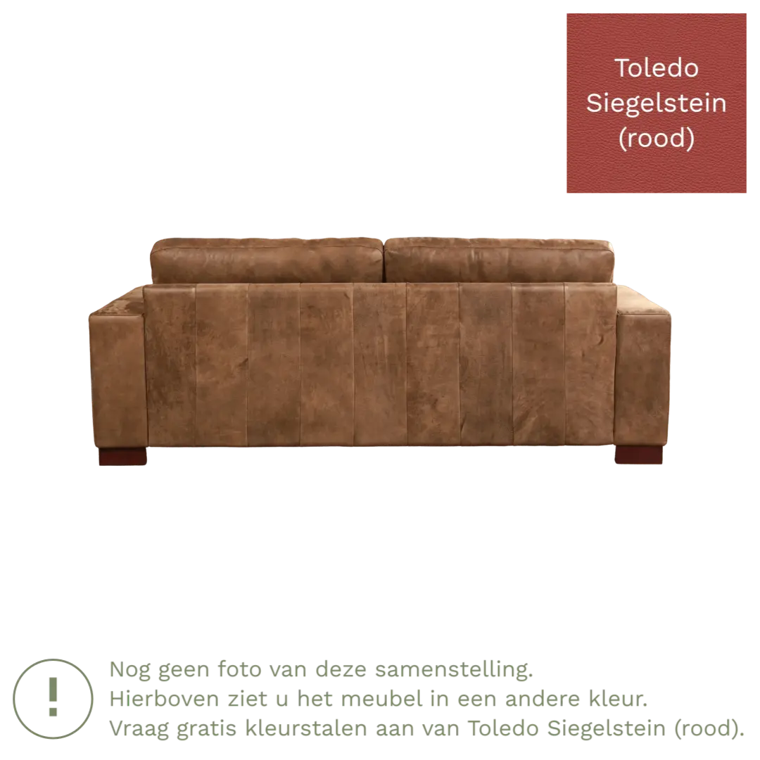 afbeelding van Leren bank Enjoy - 3 zits - Toledo Siegelstein (rood) - Poten hout bruin