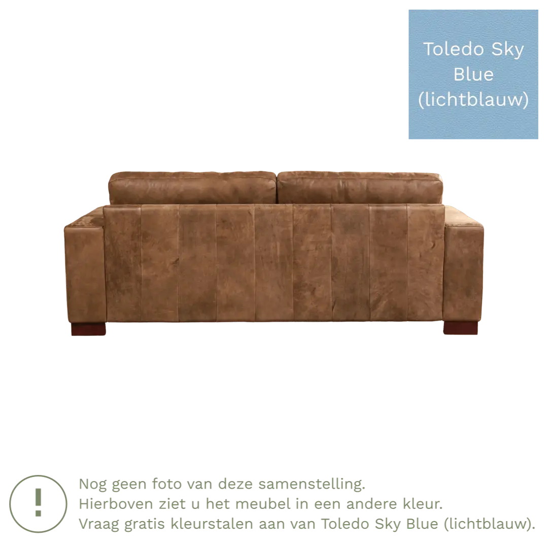 afbeelding van Leren bank Enjoy - 3 zits - Toledo Sky Blue (lichtblauw) - Poten hout bruin