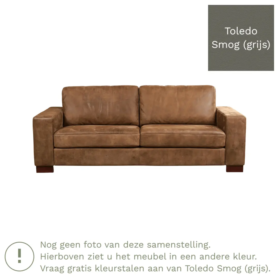 afbeelding van Leren bank Enjoy - 3 zits - Toledo Smog (grijs) - Poten hout bruin