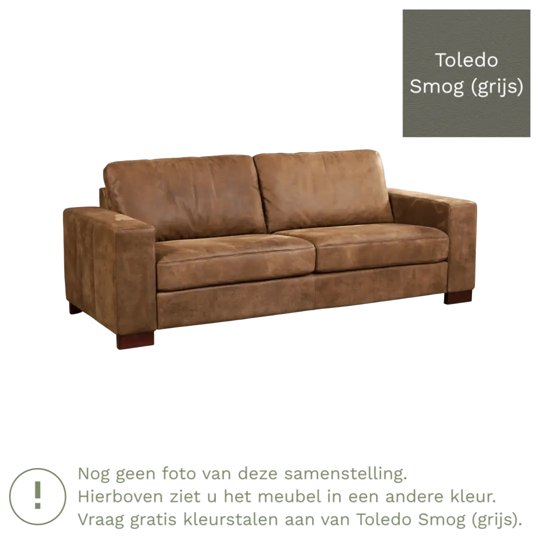 afbeelding van Leren bank Enjoy - 3 zits - Toledo Smog (grijs) - Poten hout bruin