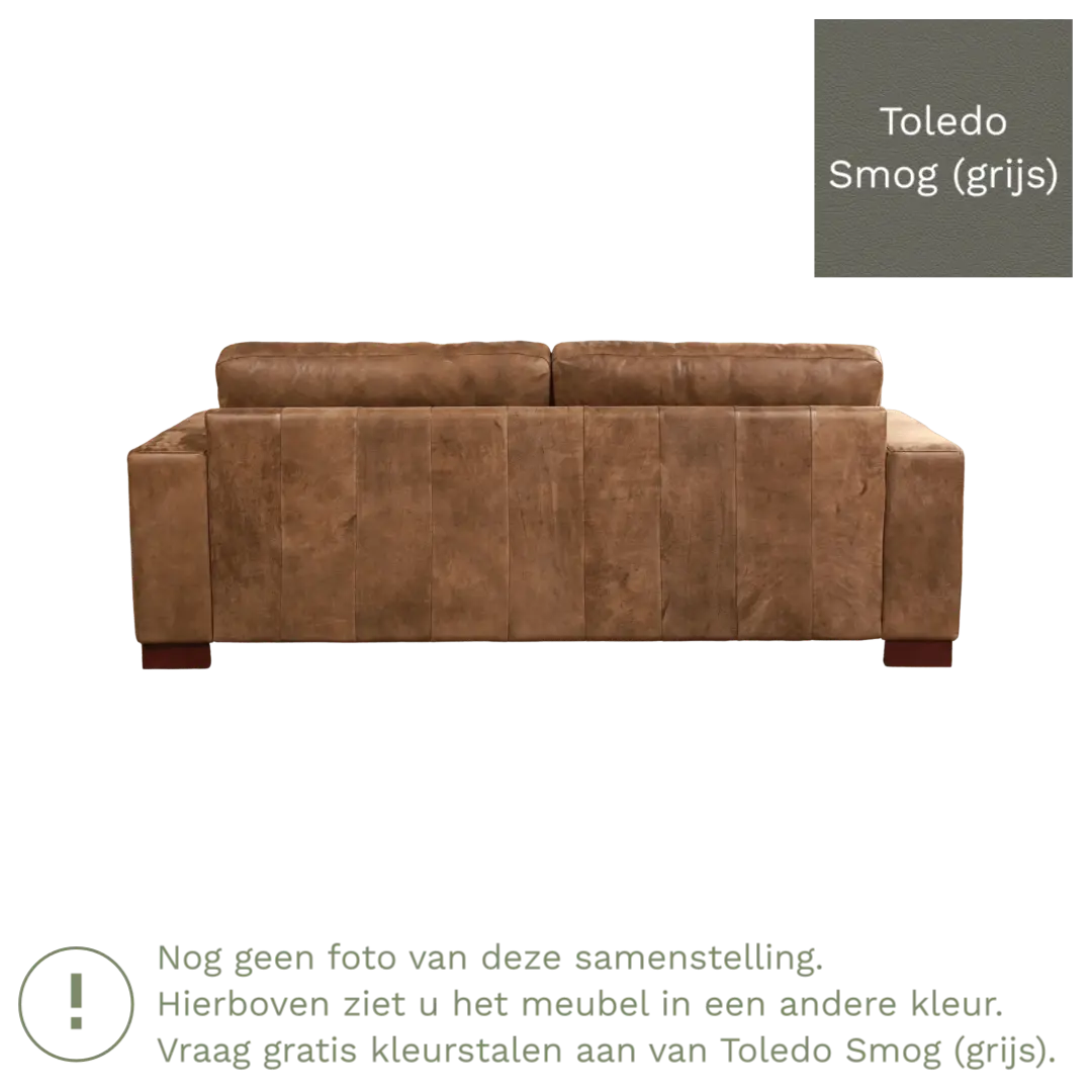 afbeelding van Leren bank Enjoy - 3 zits - Toledo Smog (grijs) - Poten hout bruin