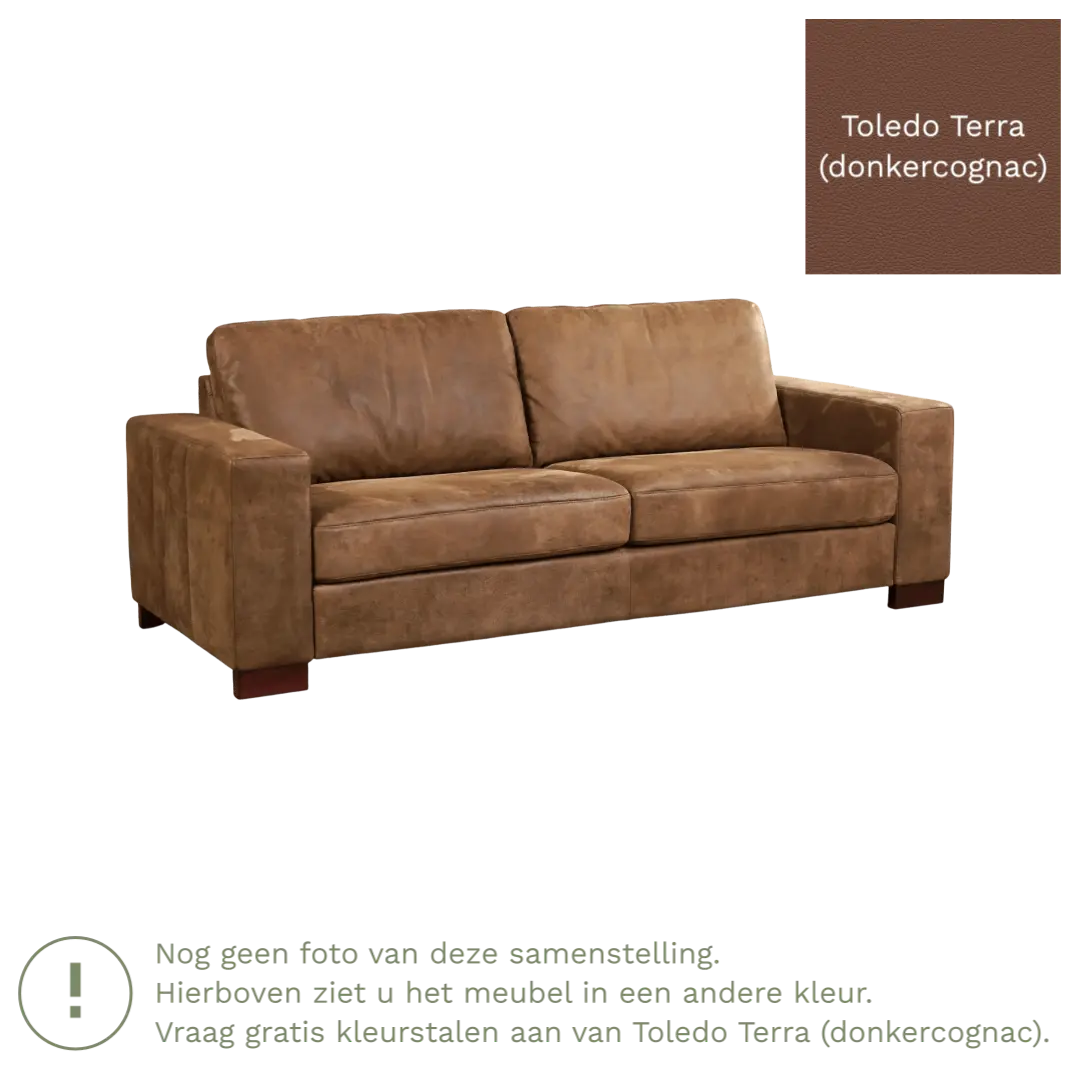 afbeelding van Leren bank Enjoy - 3 zits - Toledo Terra (donkercognac) - Poten hout zwart