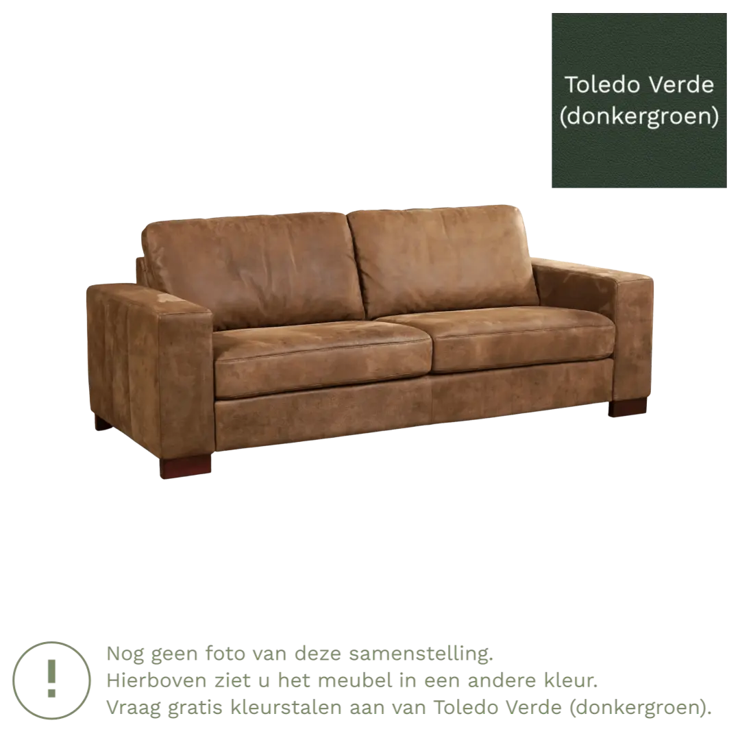 afbeelding van Leren bank Enjoy - 3 zits - Toledo Verde (donkergroen) - Poten hout zwart