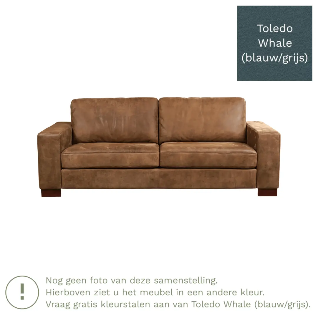 afbeelding van Leren bank Enjoy - 3 zits - Toledo Whale (blauw/grijs) - Poten hout bruin