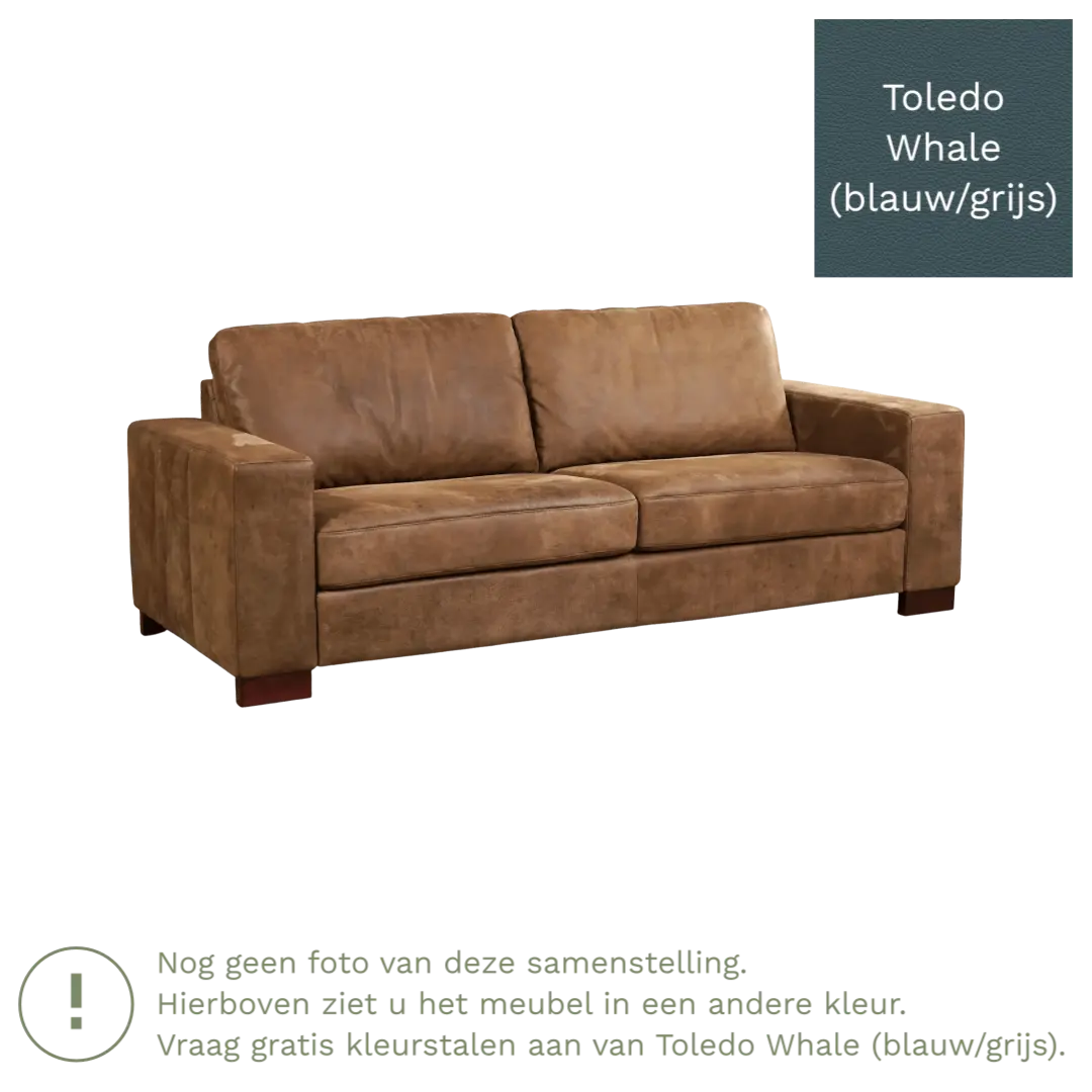 afbeelding van Leren bank Enjoy - 3 zits - Toledo Whale (blauw/grijs) - Poten hout bruin