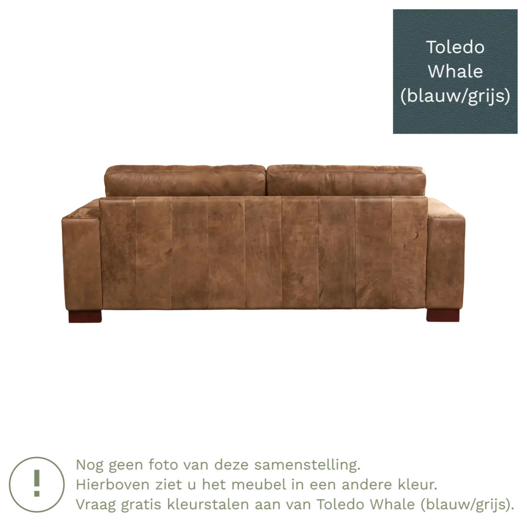 afbeelding van Leren bank Enjoy - 3 zits - Toledo Whale (blauw/grijs) - Poten hout bruin