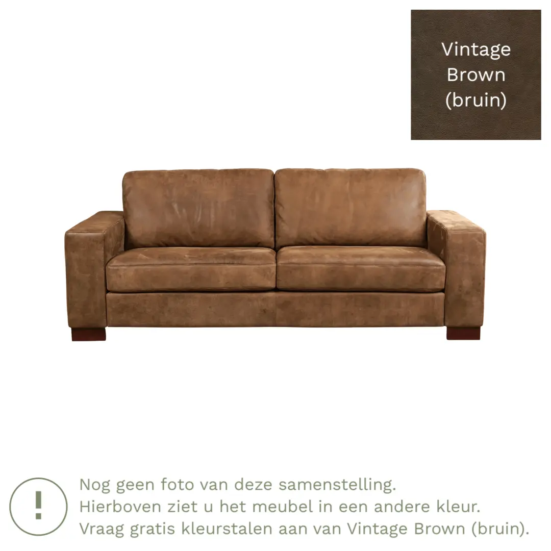 afbeelding van Leren bank Enjoy - 3 zits - Vintage Brown (bruin) - Poten hout bruin