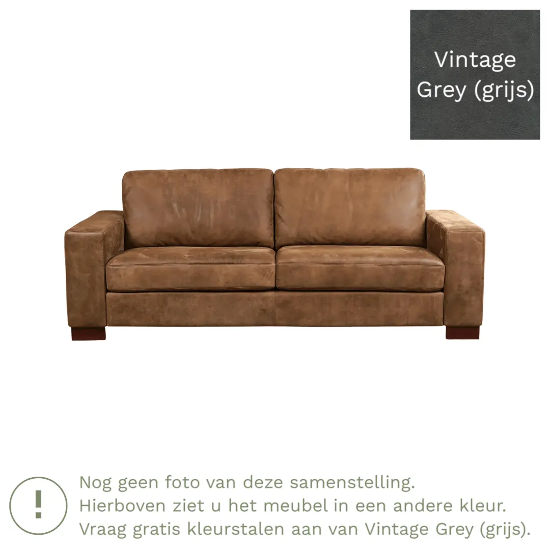 afbeelding van Leren bank Enjoy - 3 zits - Vintage Grey (grijs) - Poten hout zwart
