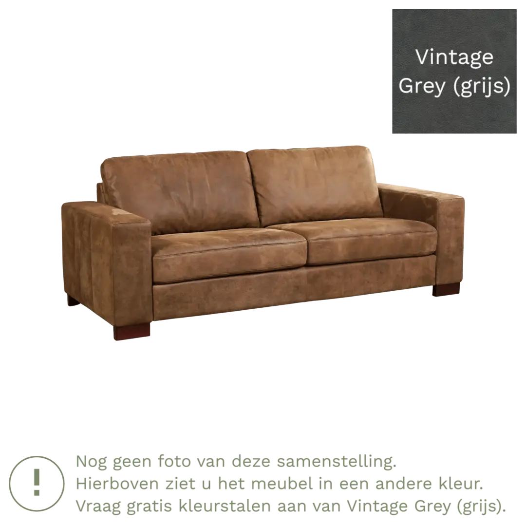 afbeelding van Leren bank Enjoy - 3 zits - Vintage Grey (grijs) - Poten hout zwart