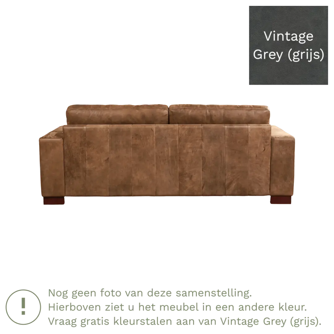 afbeelding van Leren bank Enjoy - 3 zits - Vintage Grey (grijs) - Poten hout zwart