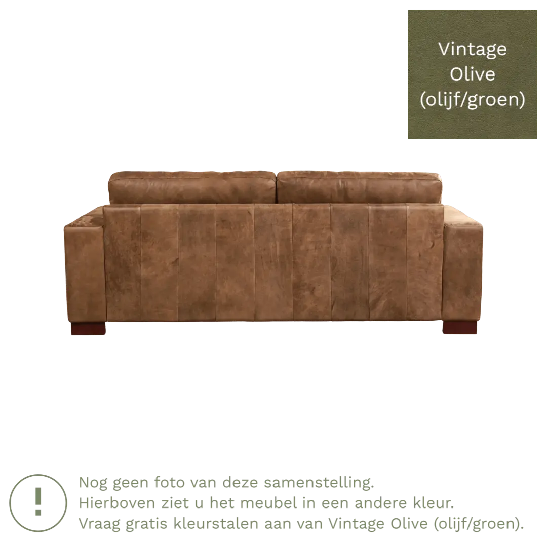 afbeelding van Leren bank Enjoy - 3 zits - Vintage Olive (olijf/groen) - Poten hout bruin