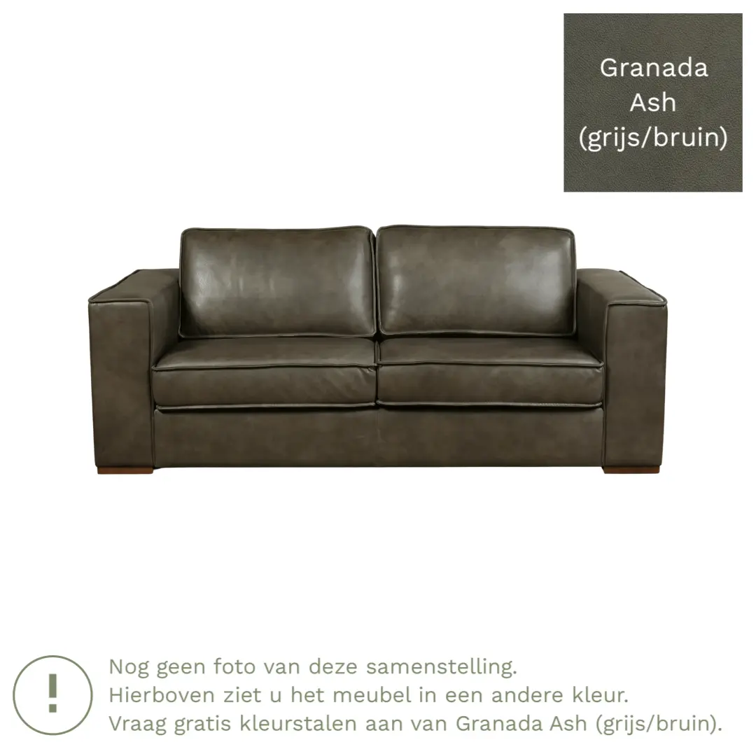 afbeelding van Leren bank Fine - 2,5 zits - Granada Ash (grijs/bruin) - Poten hout zwart