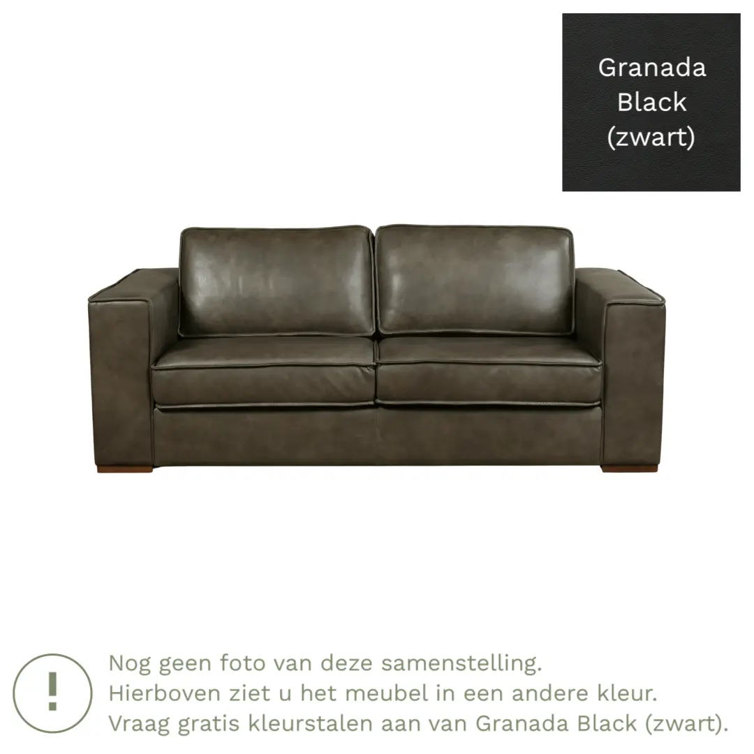 afbeelding van Leren bank Fine - 2,5 zits - Granada Black (zwart) - Poten hout bruin